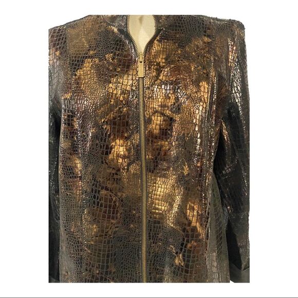 Reversible Faux Black Leather Moto & Animal Print Lightweight Jacket - Picture 7 of 10